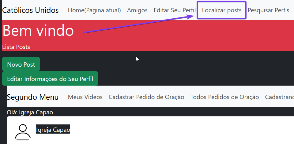 Menu no Celular