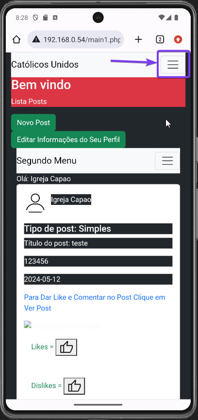 Menu no Celular
